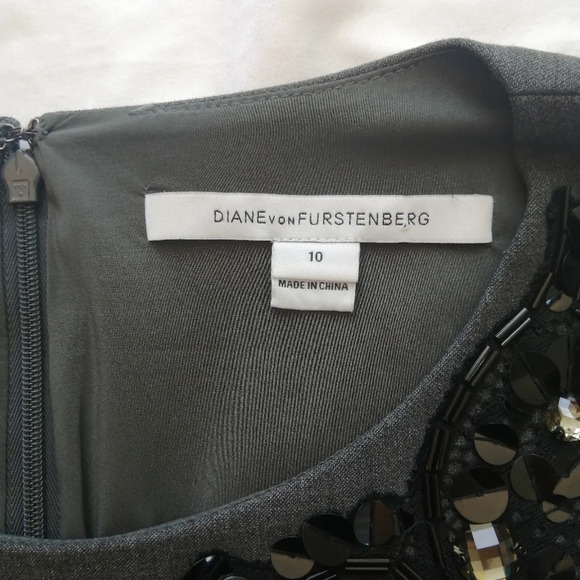 Diane Von Furstenberg Mackenzie Sheath Dress Embellished Jewel Neckline Gray 10 - Picture 10 of 14